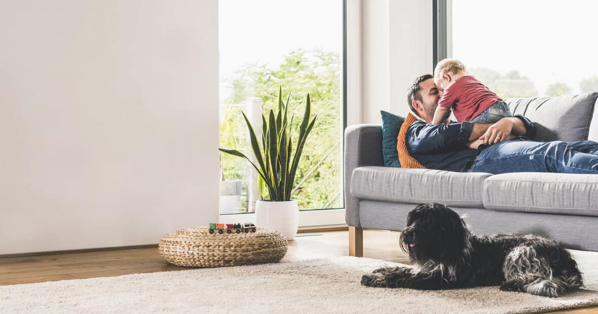 A family relaxing in the living room