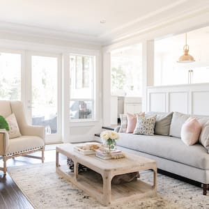modern bright white farmhouse living room