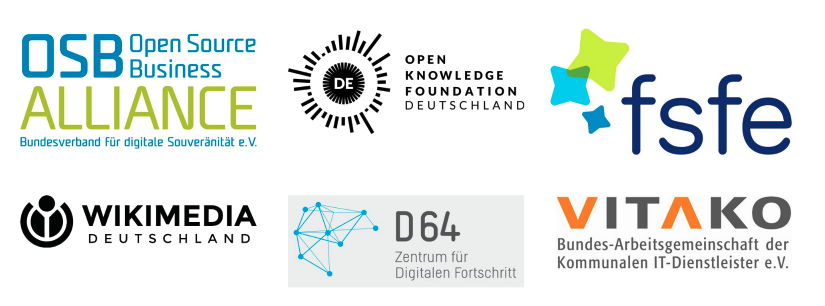 Logos von @okfde @osballiance @D64eV @WikimediaDE @fsfe @Vitako_eV