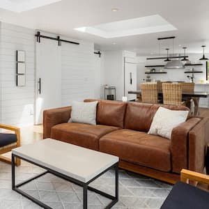 Open concept floor plan with white shiplap