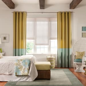 bedroom drapery with roller shades