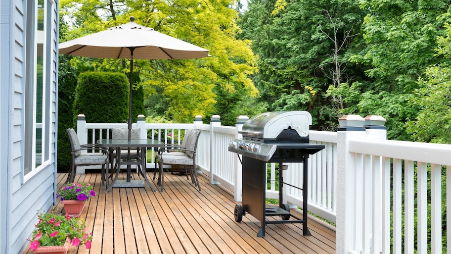 Home deck and patio with outdoor furniture and BBQ