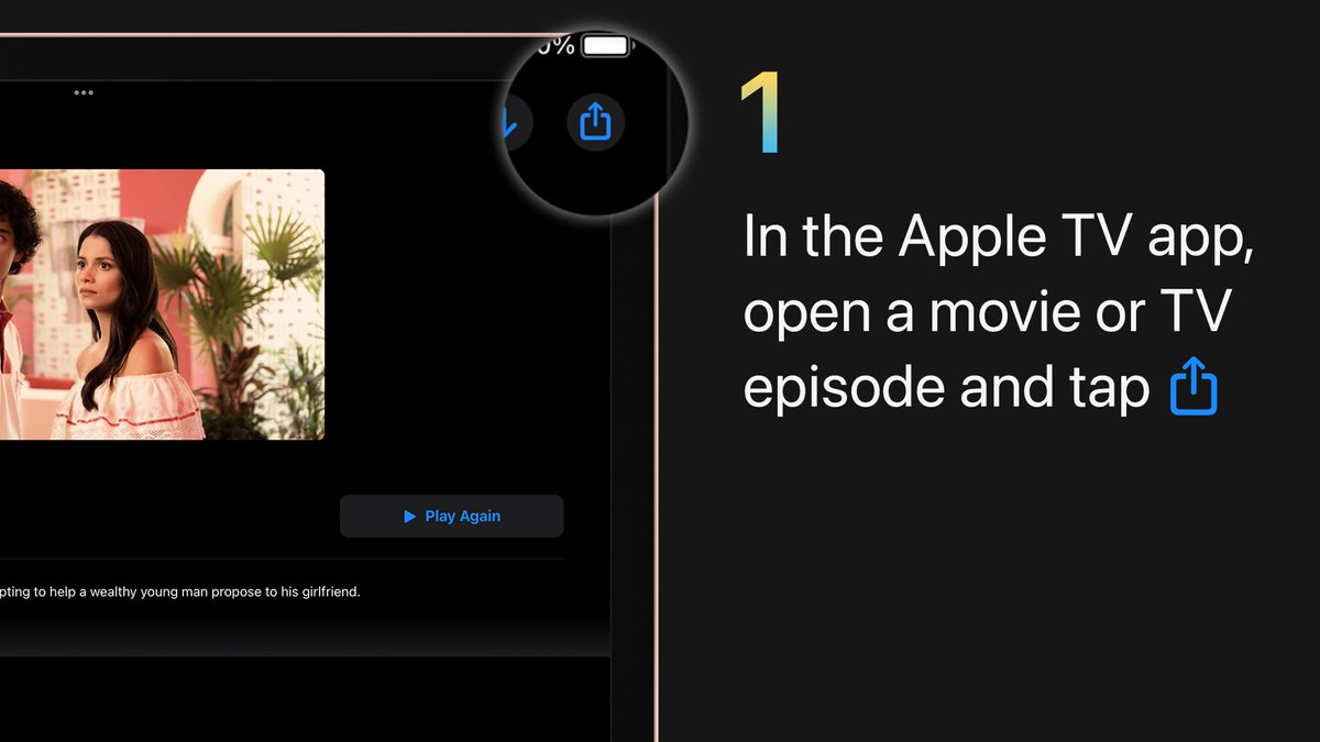 Step 1:
In the Apple TV app, open a movie or TV episode and tap the Share button in the top-right corner of the screen.