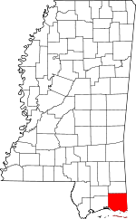 Map of Mississippi highlighting Jackson County