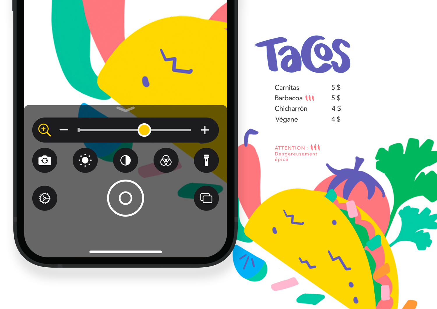 La loupe sur iPhone agrandit un menu de restaurant