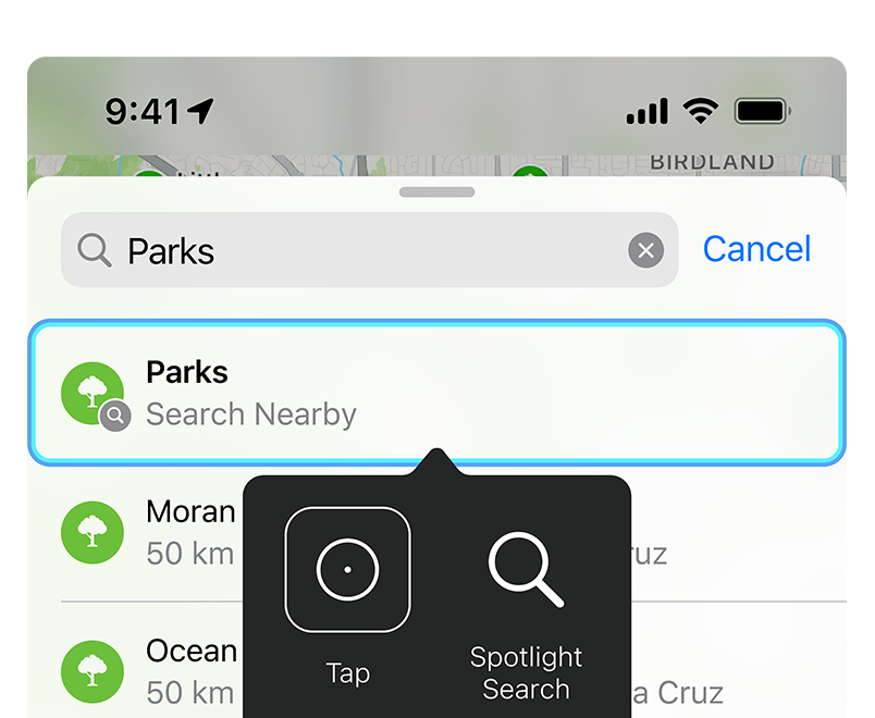 Search function in Maps shown with Switch Control panel