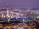 Illuminated nighttime urban landscape of Seoul