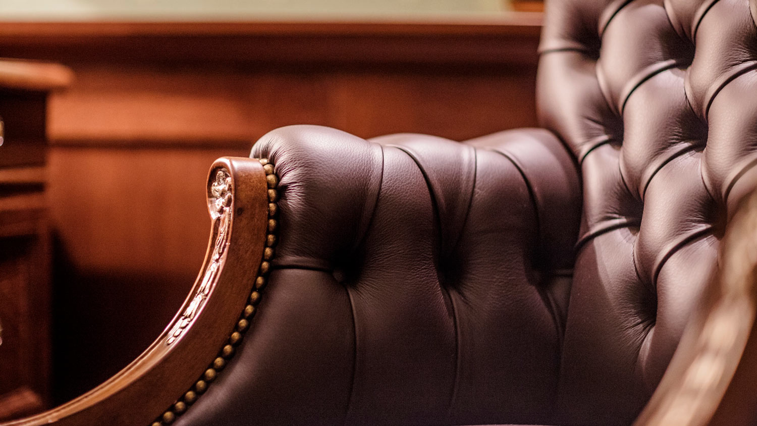 An armchair with soft brown leather