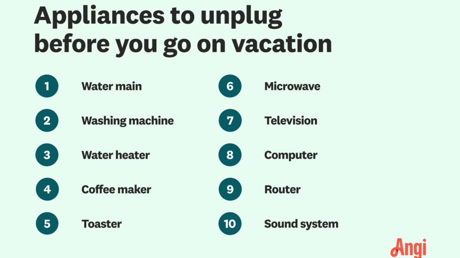 10 appliances to unplug before you go on vacation, including a washing machine, television, and computer