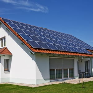 Solar panels on top of a house