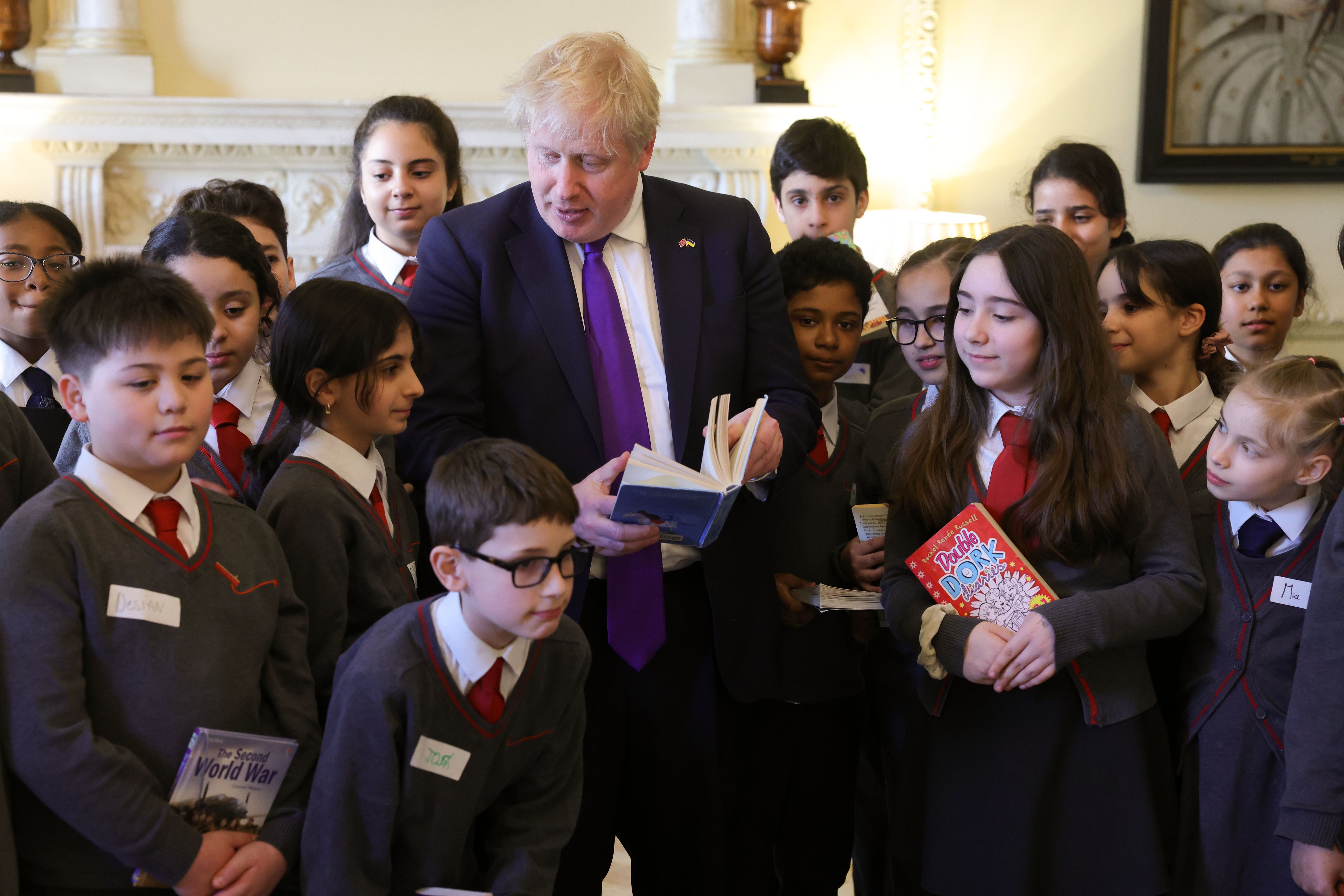 Prime Minister Boris Johnson with school children