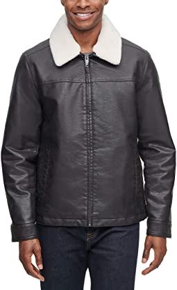 Men's James Dean Faux Leather Jacket with Removable Sherpa Collar