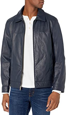 Men's Classic Faux Leather Laydown Collar Jacket