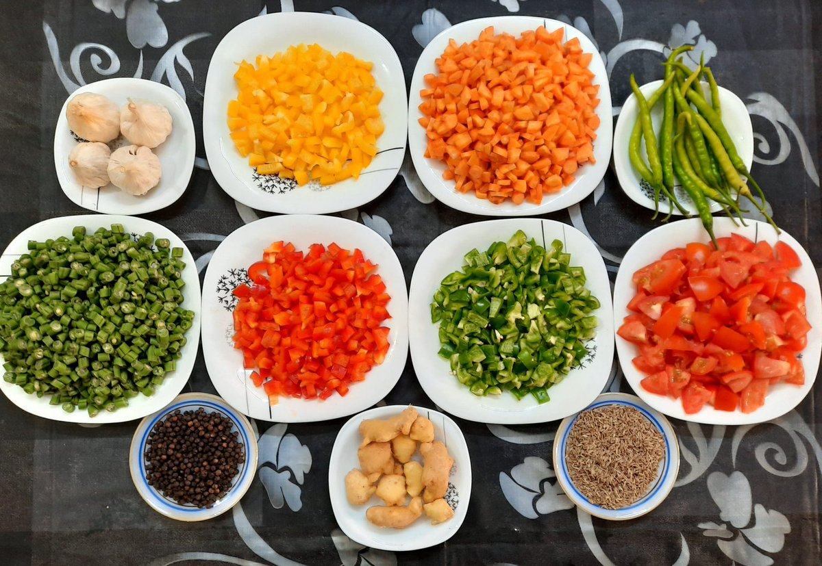 Collection of ingredients and spices arranged mise en place