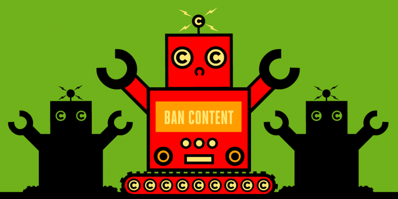 Red robot with ban content on it