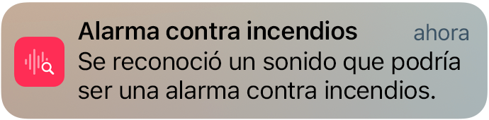 Alerta de Reconocimiento de Sonidos de alarma contra incendios en el iPhone.