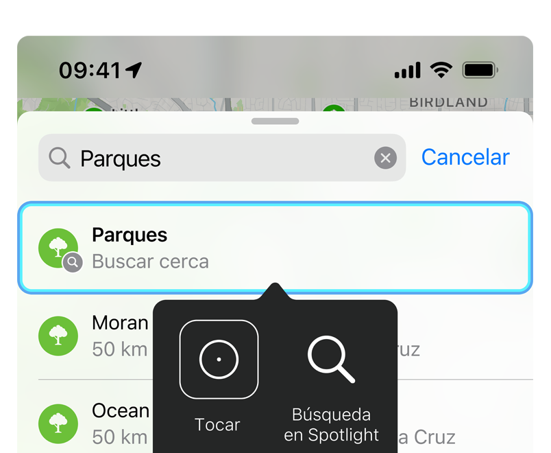 La funcionalidad Control por Botón recorriendo Mapas de Apple