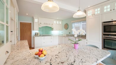 A stone countertop in a kitchen