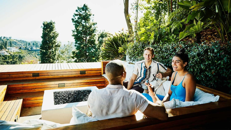 Friends on backyard deck