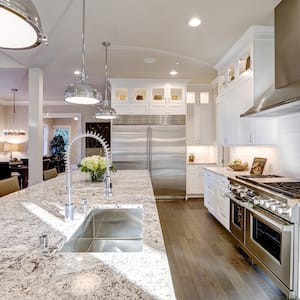 Kitchen island with granite countertop