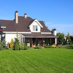 A two-story house with a big backyard