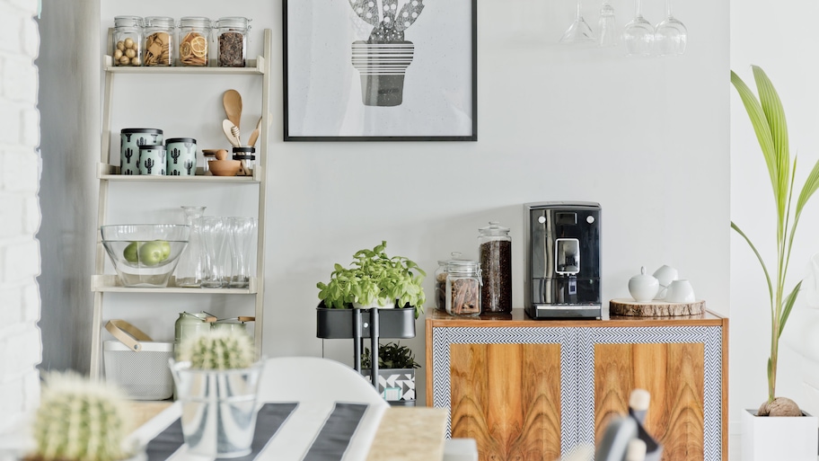 Modern dining room with coffee bar