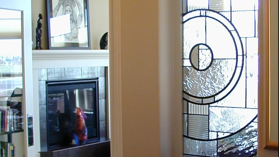 doorway with leaded glass above and beside