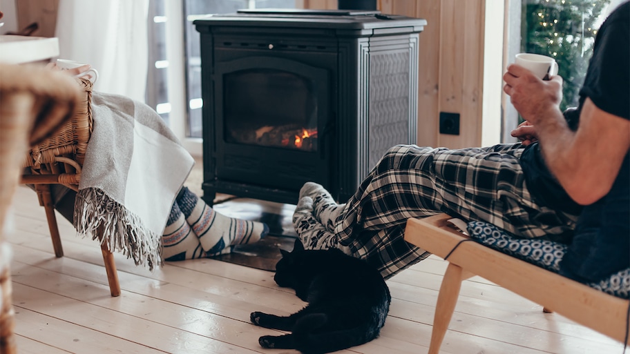 Family sitting by the fire