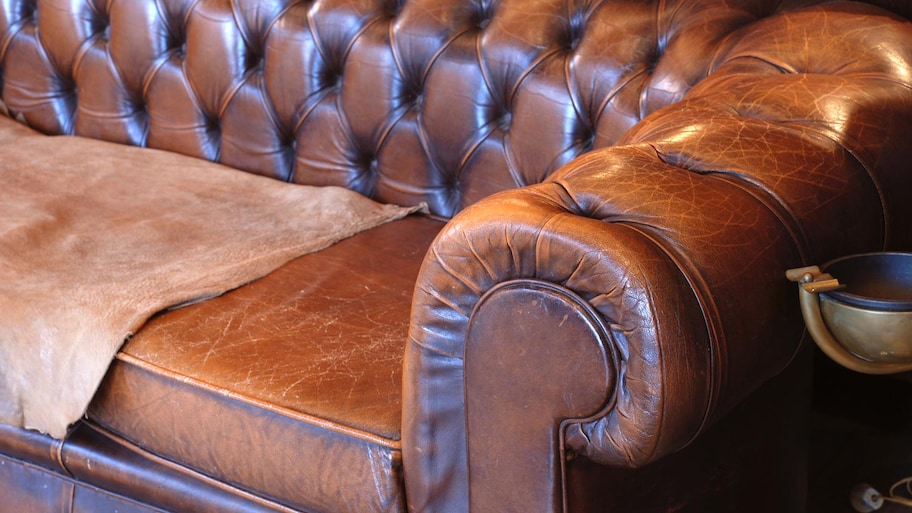 Detail of a retro leather sofa