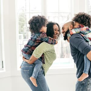 Family at home with two kids