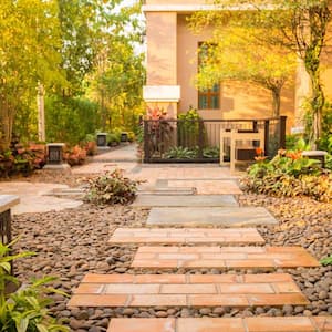 A rock landscaped garden on a sunny day