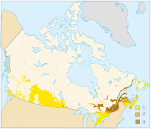 Map of Canada with English speakers and French speakers at a percentage