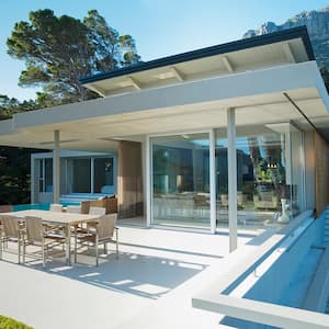 Modern home with a large concrete patio