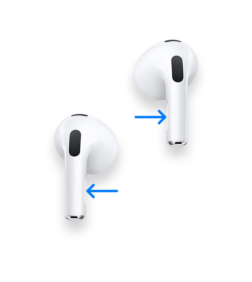 Βέλη που δείχνουν προς τα στελέχη στα AirPods Pro