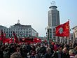 Arbetarnas internationella dag firas i stort sett i hela världen: Bild från Medborgarplatsen i Stockholm.