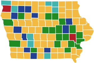 Iowa Democratic presidential caucuses election results by county (final alignment), 2020.svg