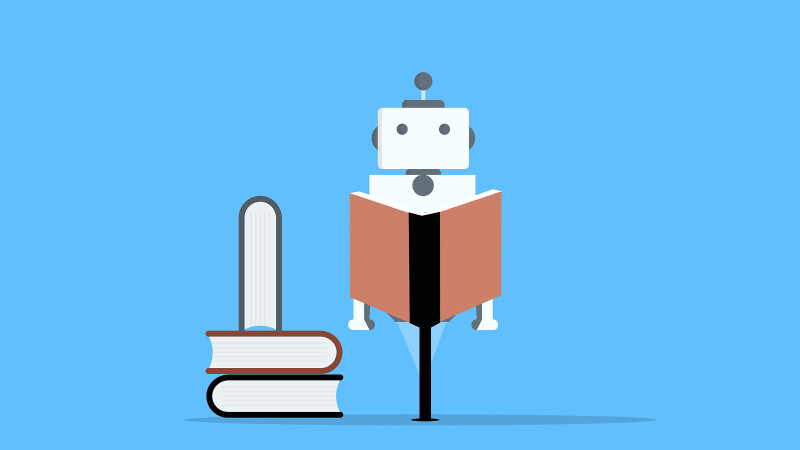 robot reading a book