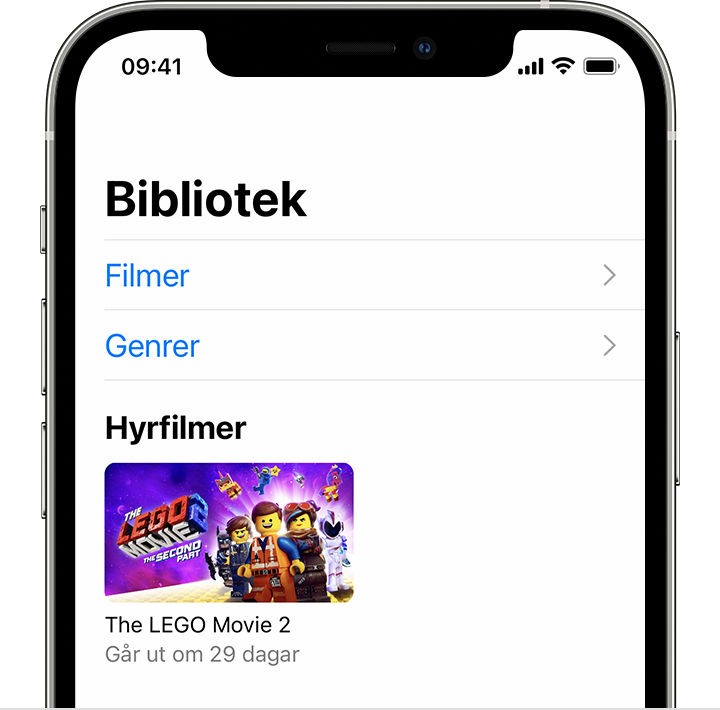 hitta hyrfilmer på fliken Bibliotek på en iPhone