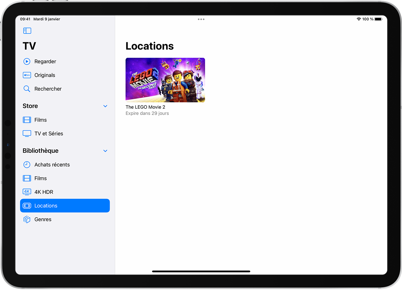 emplacement de la section Locations dans l’onglet Bibliothèque sur un iPad