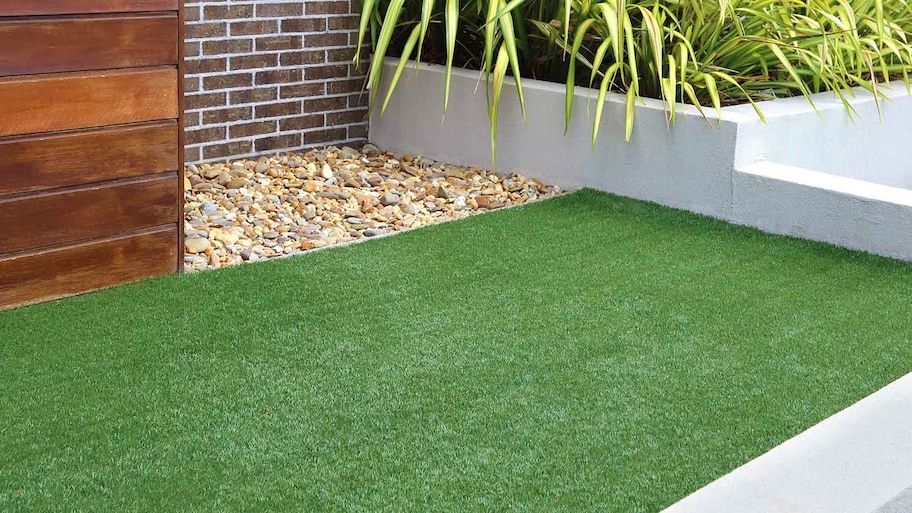 Detail of a modern yard with artificial grass