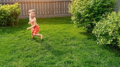 Child playing on lawn