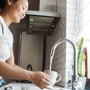 woman washing dishes in the sink   