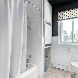 Small bathroom with dark walls and white tile