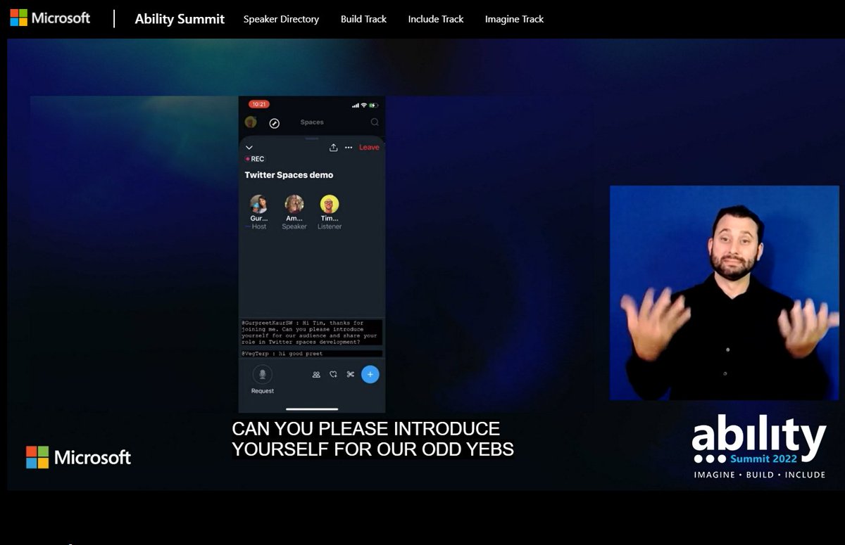 twitter spaces on ios, being demoed at Ability Summit