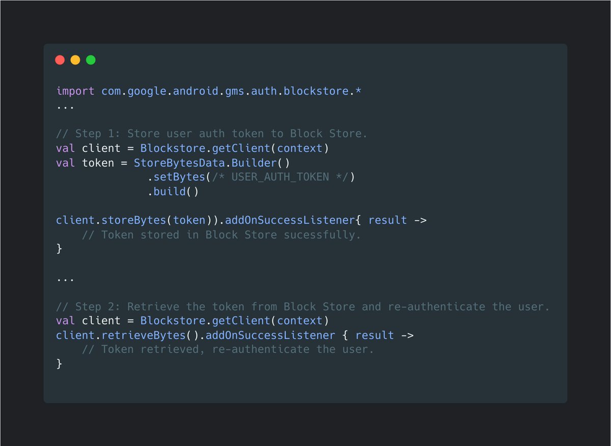 Code snippet of re-authenticating the user using Block Store