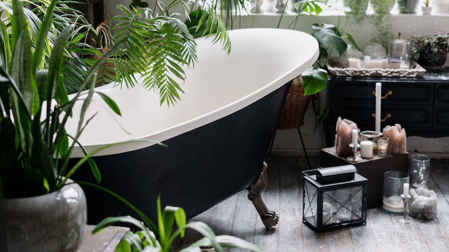A black vintage freestanding soaker tub