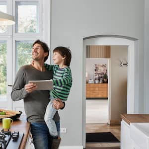 dad and son in kitchen