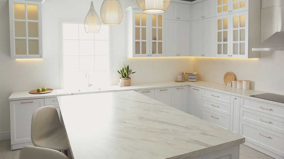 Bright kitchen with white countertops