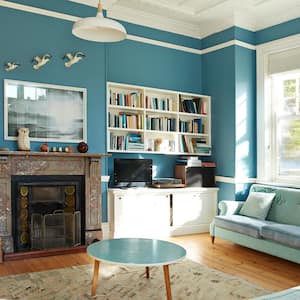 Beautiful blue paint color in library