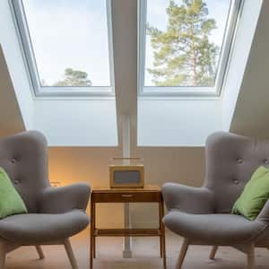 A retro attic with skylights 